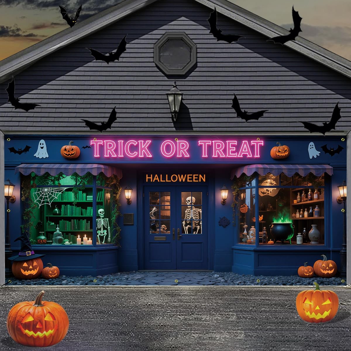 7 x 16 ft Halloween Garage Door Cover, 7 x 16 ft, Trick or Treat