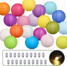 20PCS Colorful Paper Lanterns with Lights, Hanging Chinese Paper Lanterns for Pa