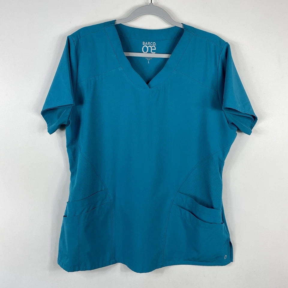 Blusa Médica Barco Talla Única Grande en Forma de Pulso Cuello en V Verde Azulado 5106 Foto 3 de 4