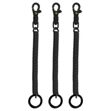 3 x Retractable Coil Springs Keychain with Plastic Lobster Clasp Keyring Black