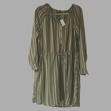 GAP OLIVE GREEN WHITE PRINT DRAWSTRING DRESS $69 NWT L