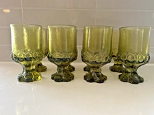 8 VTG MCM Tiffin Franciscan Madeira Green Uranium Glass Water Goblets 5.5"