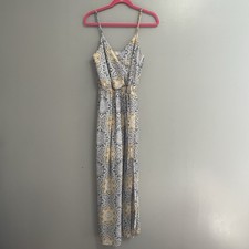 C Yellow Blue Floral V Neck Strappy Maxi Dress Tie Accent Sleeveless Size S