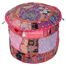 New Pink Patchwork Floor Pillow Footstool Pouf Cover Ottoman Home Decor