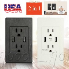 2 PK Dual Plug Wall Plate Socket Adapter With Dual USB Port Power Outlet Charger