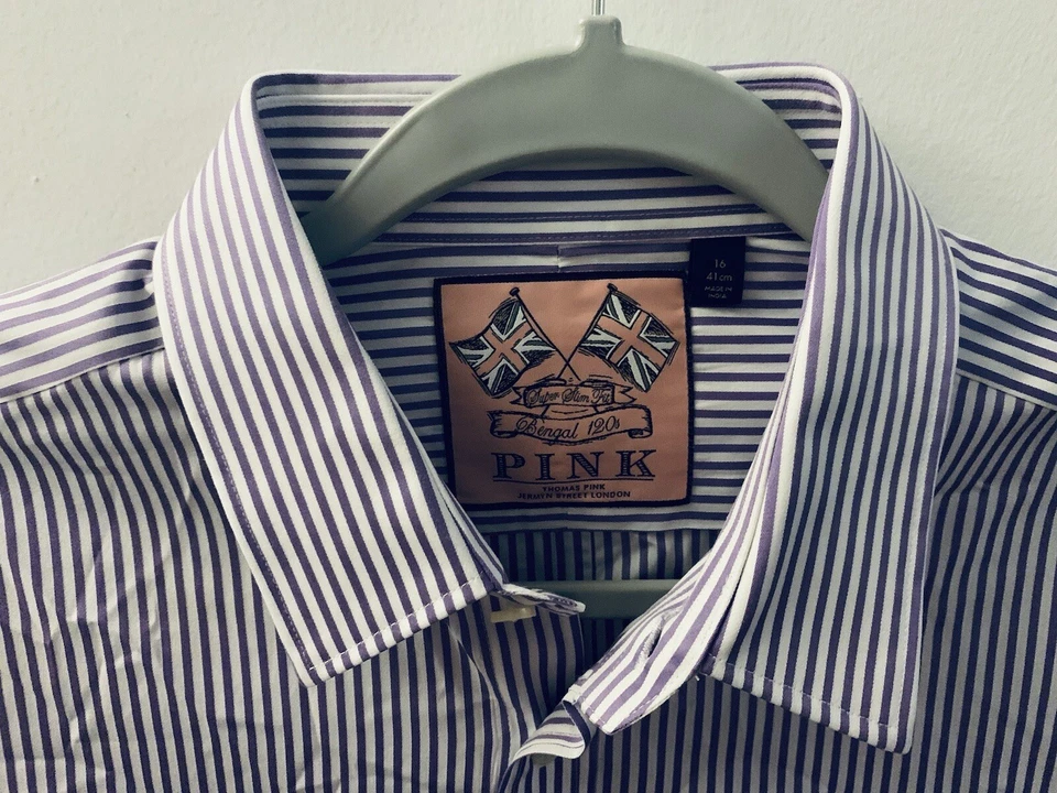 THOMAS розовый фиолетовый полоски на пуговицах длинным рукавом Мужская рубашка - носили один раз - Изображение 3 из 4