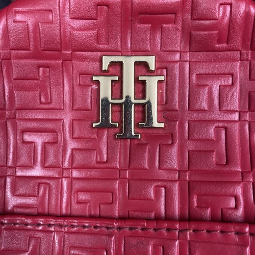 De colección Tommy Hilfiger Mini Vinilo Rojo T Mochila Cartera Bolso de Mano Negro Años 90 Retro - Imagen 3 de 9