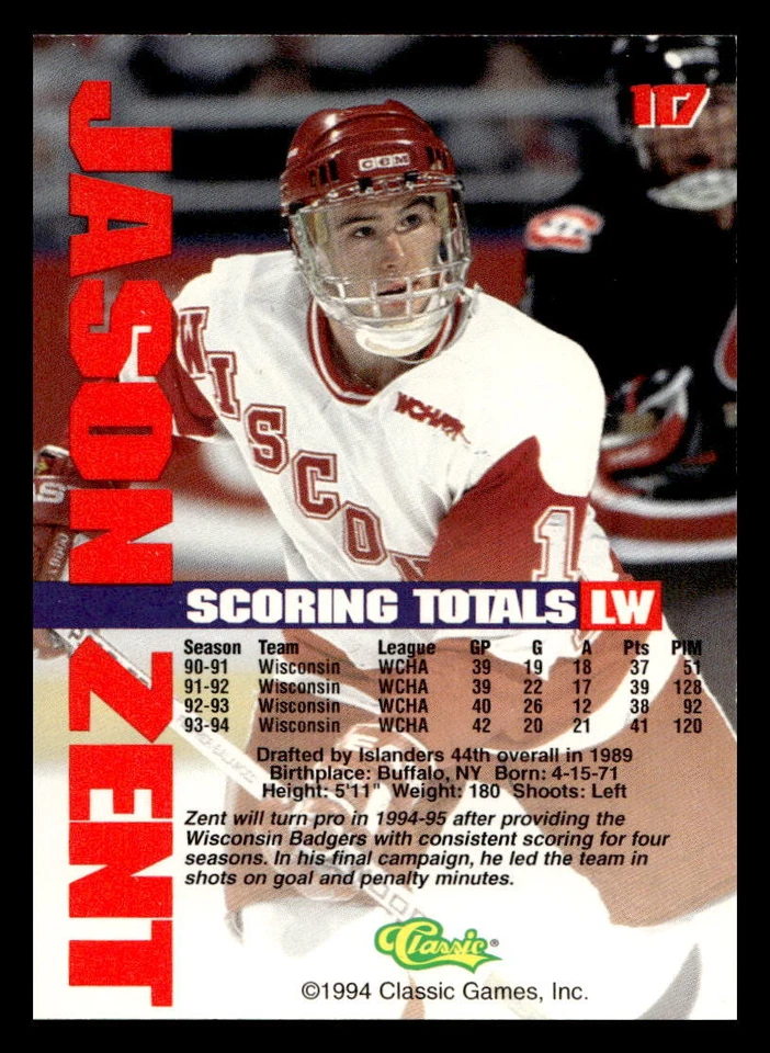 1994-95 Classic #117 Jason Zent - Image 2 of 2