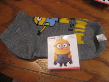 Despicable Me Kids Socks- M is for Minion fits sizes 7- 9 Gray
