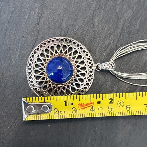 Milor Italy Sterling Silver Lapis Pendant 19” Liquid Silver Necklace Statement V - 第 9/16 張圖片
