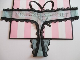 VICTORIA'S SECRET DREAM ANGELS Thong Panty M L Blue & Black NWT Lace & Mesh VS
