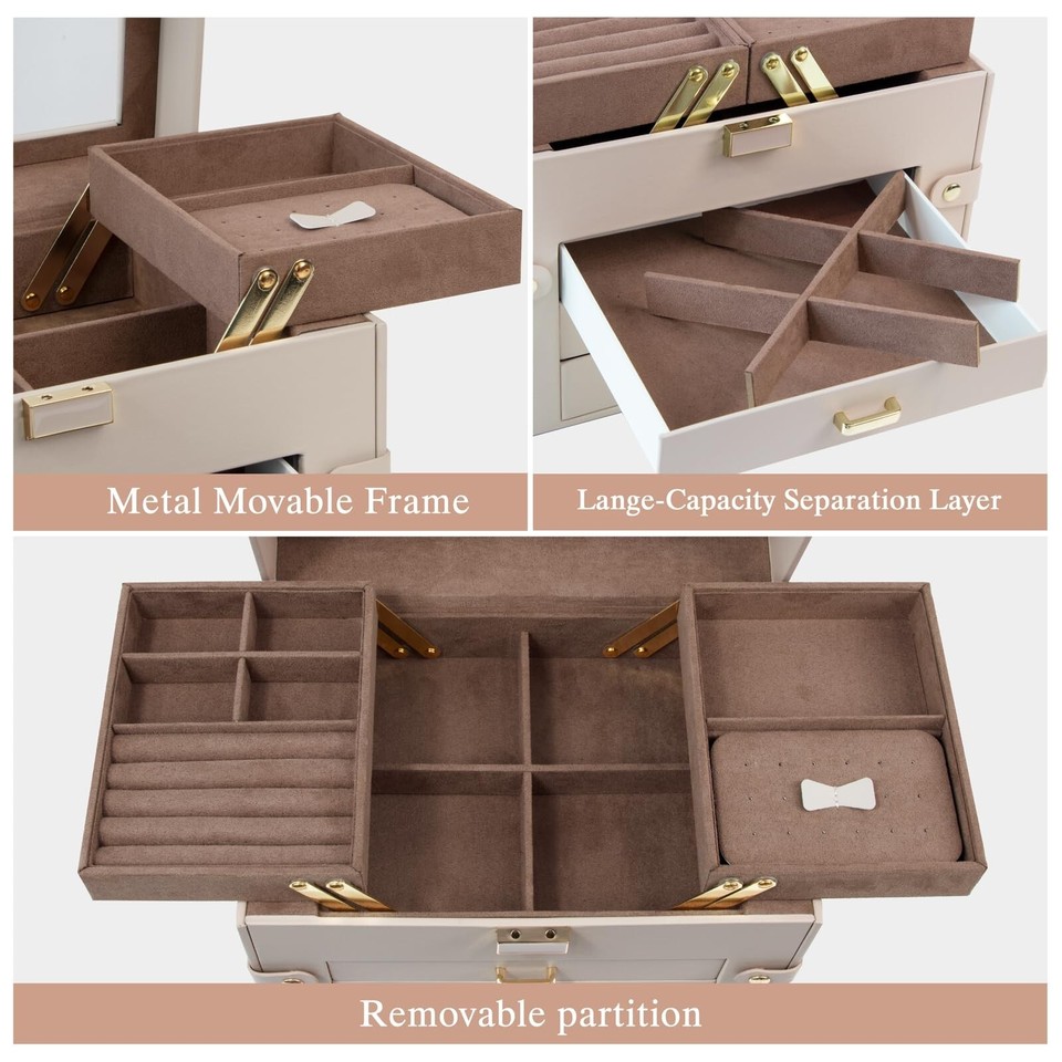 KAMIER Jewelry Organizer Box,5Layer Jewelry Box for Women with Glass