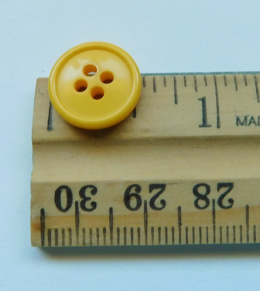 Set 7 Bright Yellow Goldenrod Buttons 4-Hole Rim Flat 11/16" and 9/16" Vintage - Image 4 of 4