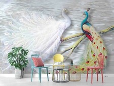 3D White Yellow Peacock Wall Murals Wallpaper Murals Wall Sticker Wall 48