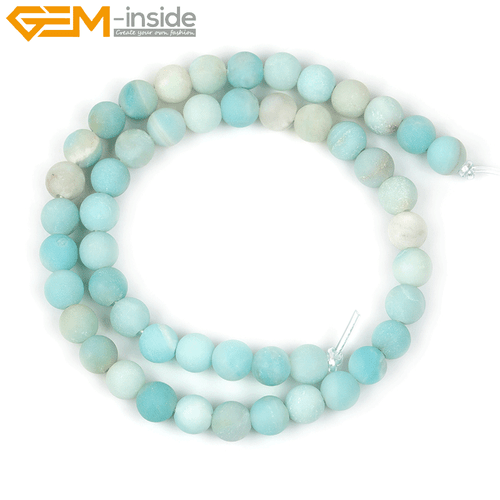 Big Hole Amazonite Beads 15" - Frosted Matte Blue Natural Stone Strand Making - Picture 8 of 23