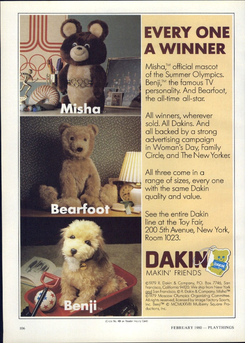 1980 PAPER AD Toy Dakin Plush Stuffed Animal Benji Dog Misha Bear