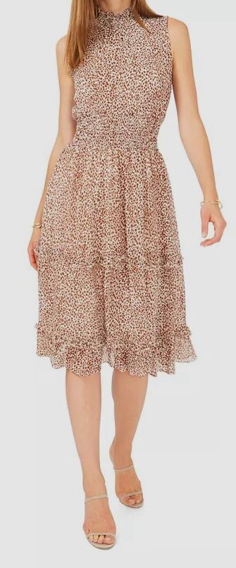 1. State Women's Brown Sleeveless Smocked-Neck Knee-Length Dress