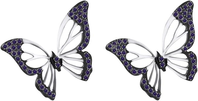 Butterfly Stud Earrings with Simulated Birthstone in 925 Sterling Silver for Women-image