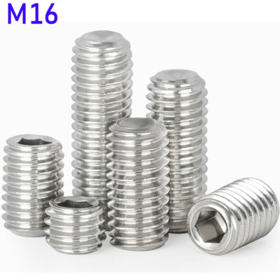 M16 - 2.0 304 Stainless Steel Grub Screws Cup Point Hex Socket Set Screws DIN916