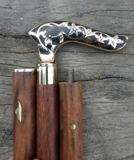 Brass designer derby head handle vintage brown wooden walking stick cane antique