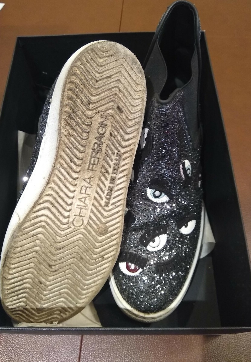 Chiara Ferragni Silver Glitter Slip On Eye Shoes Ankle Boots