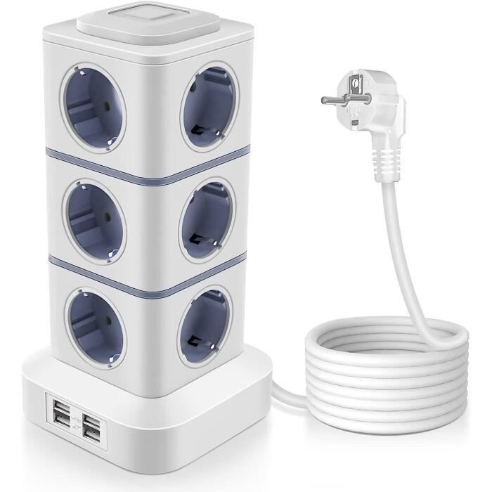 Multiprise 12 prises protection flash et surtension avec 4 USB intelligents