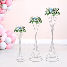 3-Piece Silver Hourglass Flower Stands for Parties - Modern Iron Design