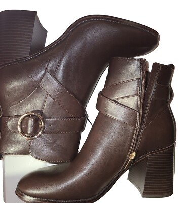 New Nine West Size 11 Brown Side Zip Chunky Heeled Booties