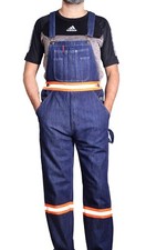 Reflective Men  s Bib Overalls- HI-VIS Denim Coveralls- Workwear Safety Pants