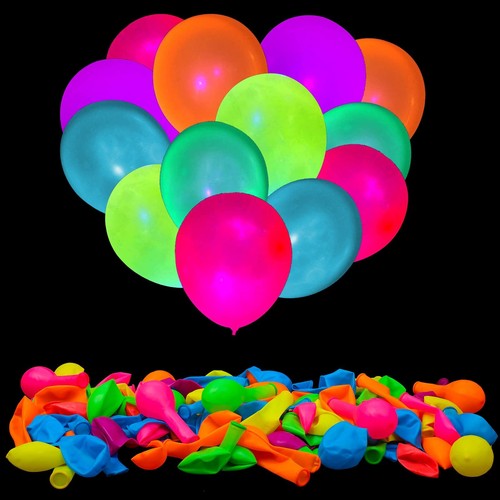 100 Pcs UV Neon Balloons ,Neon Glow Party Balloons UV Black Light Balloons Gl...