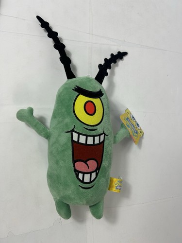 Spongebob Squarepants Plankton Green Stuffed Plush Embroidered Face Toy 11" NWT