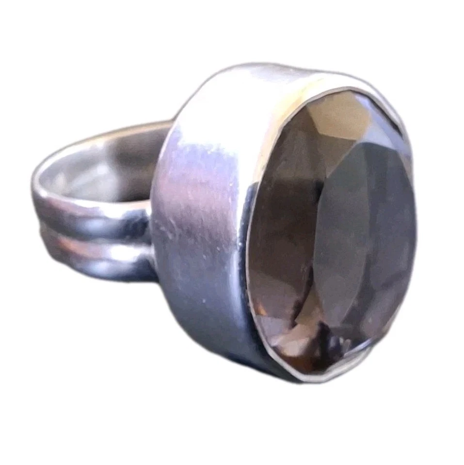 Mächtiger Silber-Ring Damen Herren - mit Großem Rauchquarz  925 Sterlingsilber