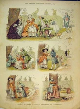 Original Old Antique Print Colour Proposal 1890 Garden Man Woman Romance 19th
