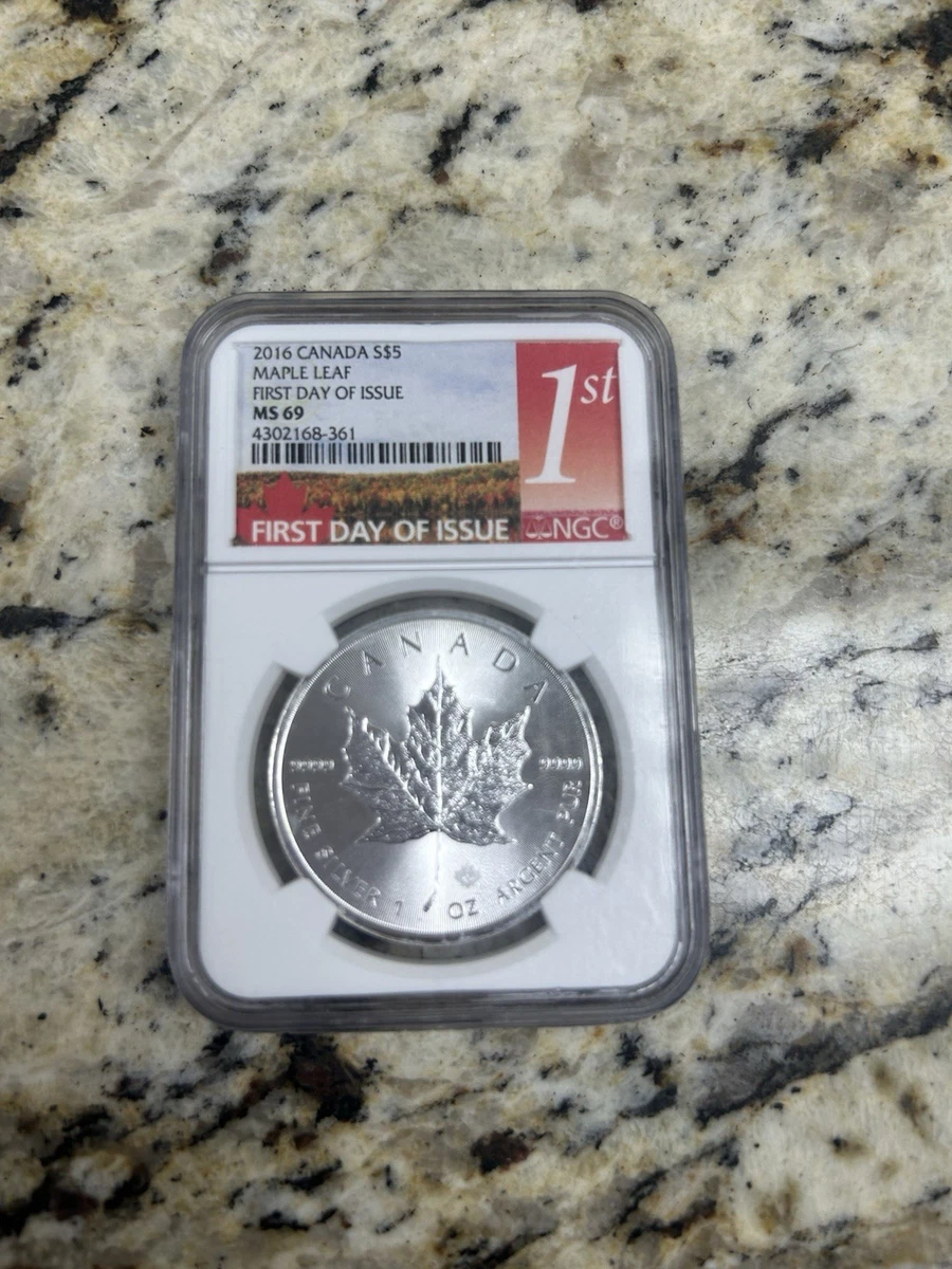 Canadian Maple Leaf MS 69 Graded 2016 Silver Bullion Coins for