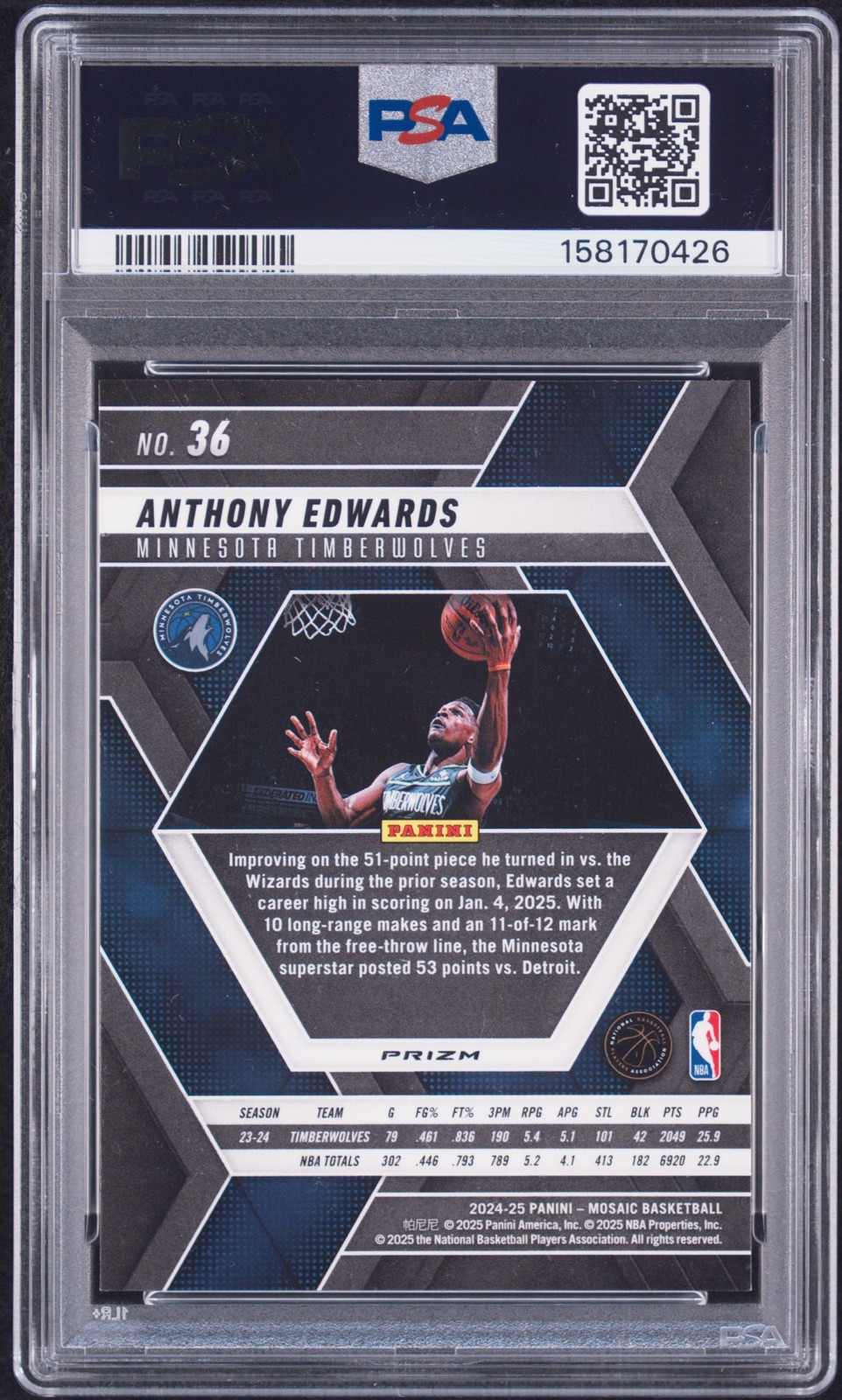 2024 PANINI MOSAIC GENESIS #36 ANTHONY EDWARDS PSA 9 view 2