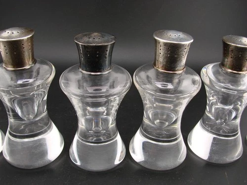 Lot of 6 Vintage Steuben Pair of Crystal Pepper Shakers Silver Tops 4.5 Tall