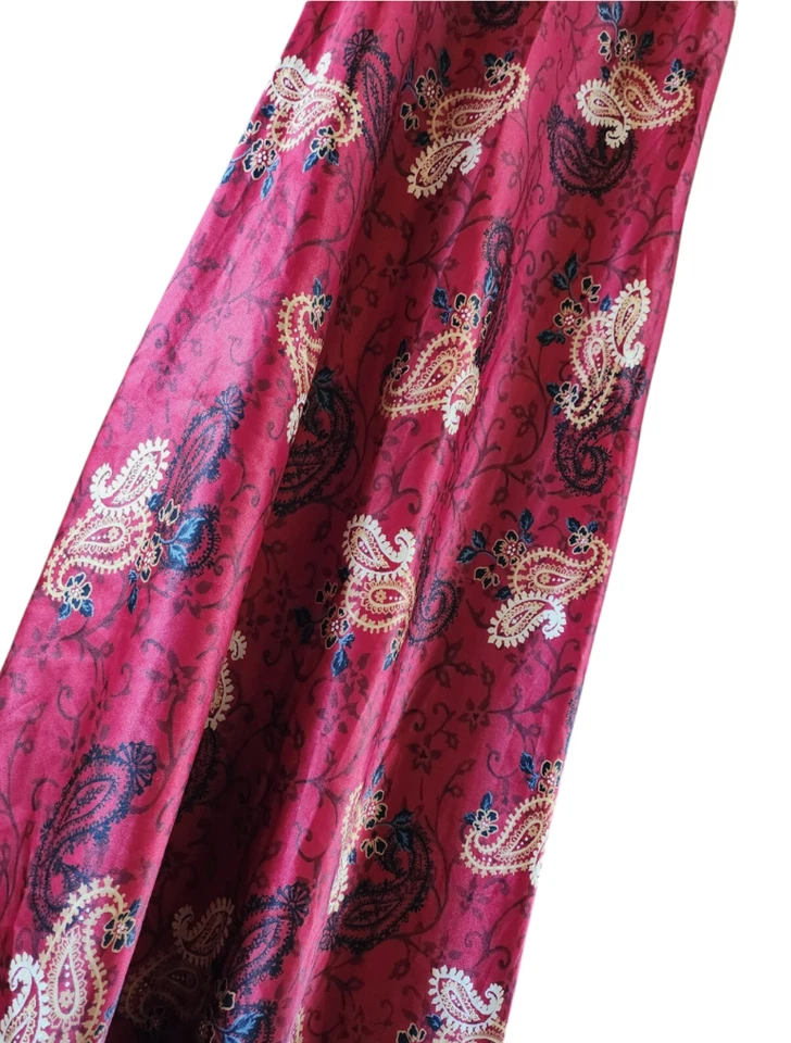 VTG JONES NEW YORK Silky Satin Nightgown DARK RED PAISLEY V-Neck A-Line Gown L - Image 3 of 4