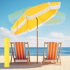 Talltalk 6' Boho Patio Beach Umbrella Fringe Yellow Tassel Tilt Button