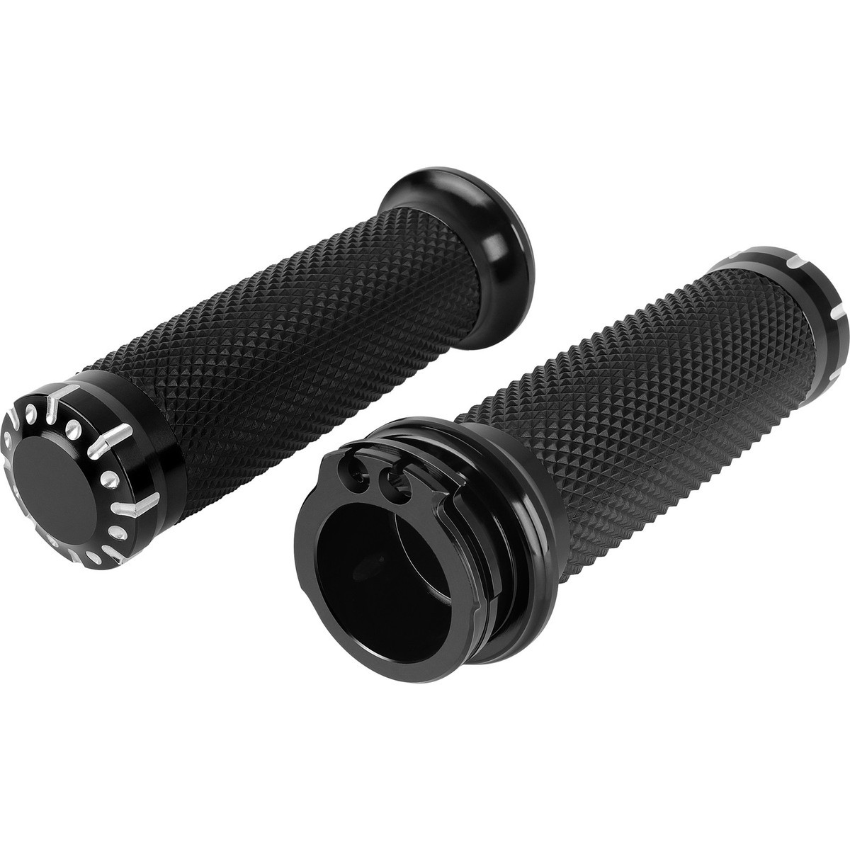 Chrome & Black Motorcycle Handlebar Grips – Fit Kawasaki Vulcan 1500, 1600, Mean Streak