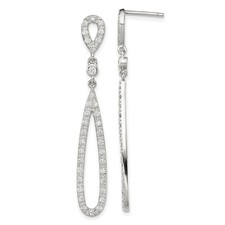 Sterling Silver Polished Cubic Zirconia Post Drop  Dangle Earrings 3.83gm