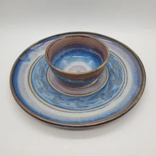 Studio Art Pottery Chip & Dip Vegetable Tray Wheel Thrown Handmade