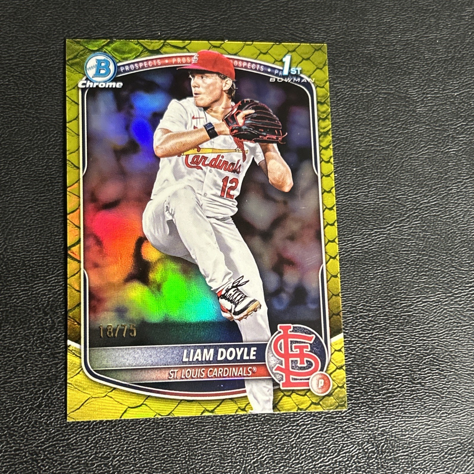 2025 Bowman Chrome Draft Liam Doyle Yellow Reptilian /75 1st St Louis Cardinals 