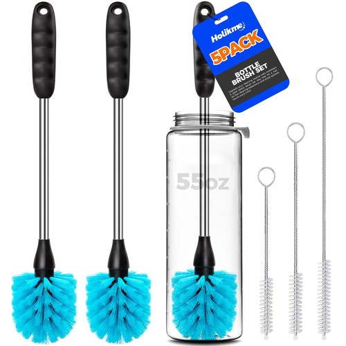 5 Pack Bottle Brush Cleaner Set, 14" Long Handle Stainless Steel Bottle Clean...