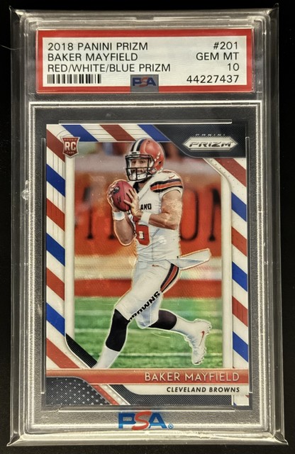 2018 Panini Prizm Baker Mayfield #201 Red White and Blue RC Browns PSA 10