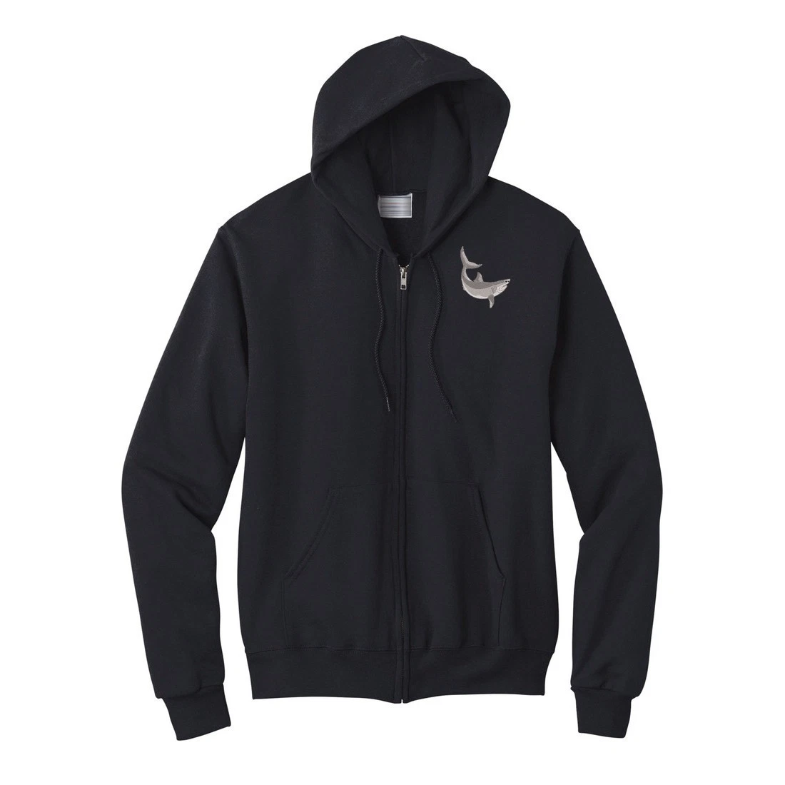 Great White Shark embroidered full zip hoodie, custom embroidery hoodie