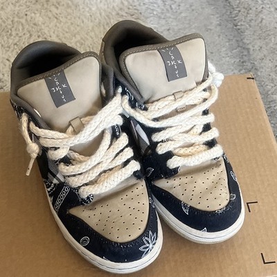 Nike Dunk SB Men s Low Top Lace-Up Sneakers Black/Beige Paisley Travis Scott