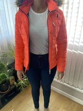 SUPERDRY FUJI SLIM DOUBLE ZIP HOODIE, size M, Fluorescent Orange