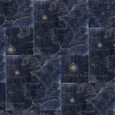 Textiles 44" x 1 Yard Cotton Nautical Map Precut Fabric, Blue