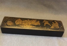 Antique Chinese Export Canton Lacquer Calligraphy Box - Gilt Decor - Mid 19th C