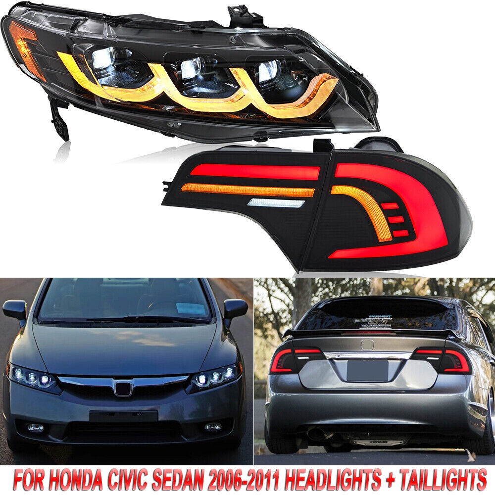 Smoke LED Headlights Tail Lights for 2006-2011 Honda Civic Sedan